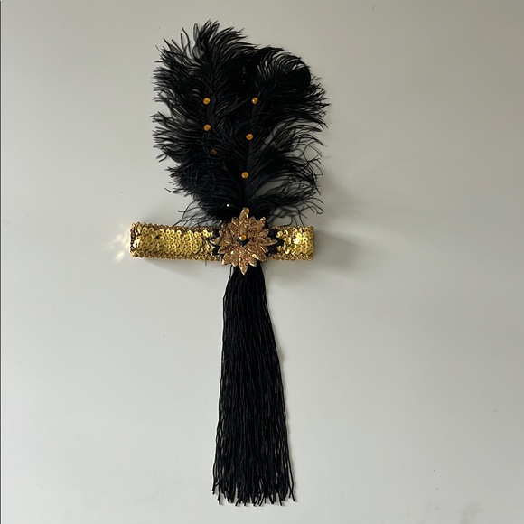 Black and Gold Feather Headband - Picture 2 of 9